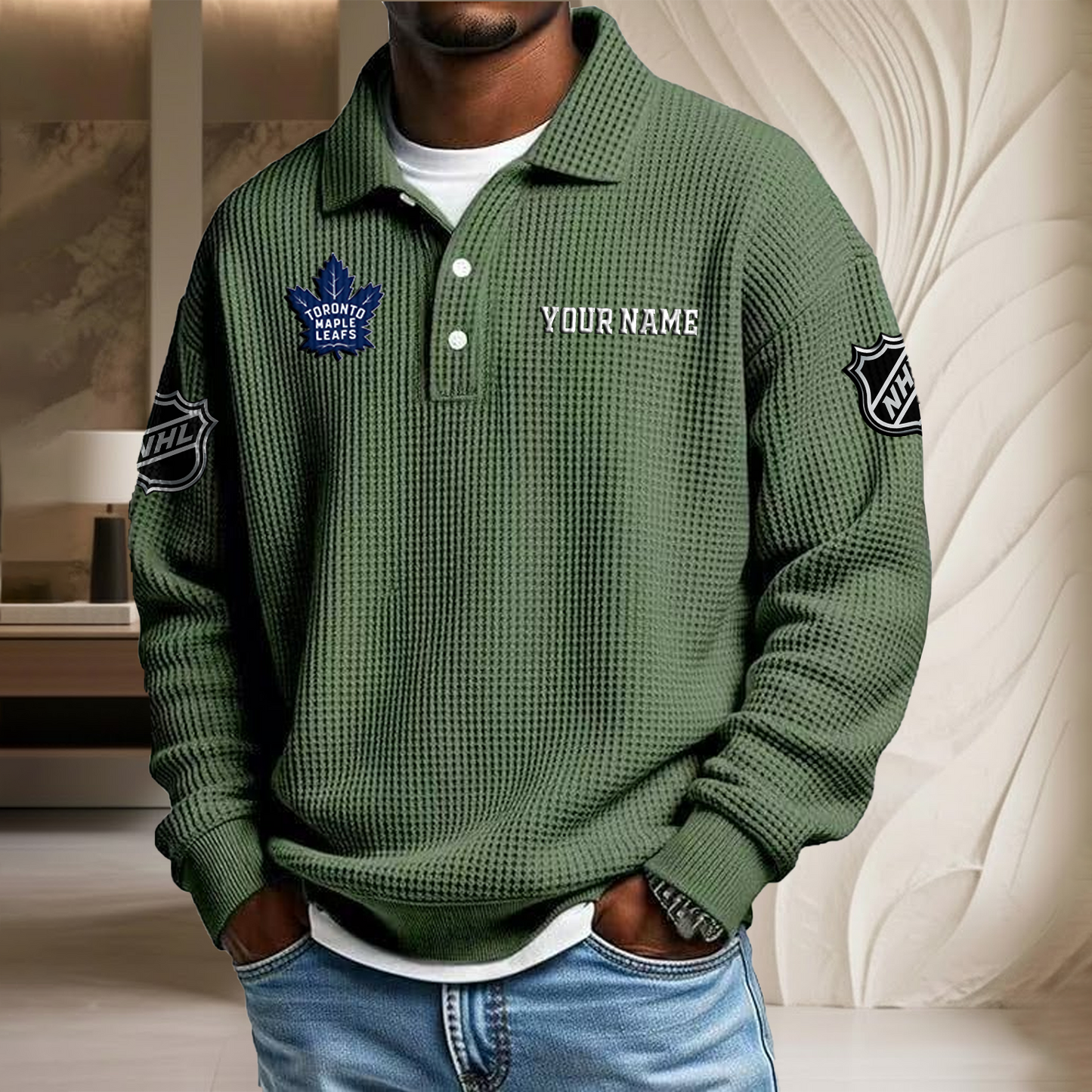 NHL x TOR Custom Name Waffle Three Button Lapel Polo HLP HLPHUONG
