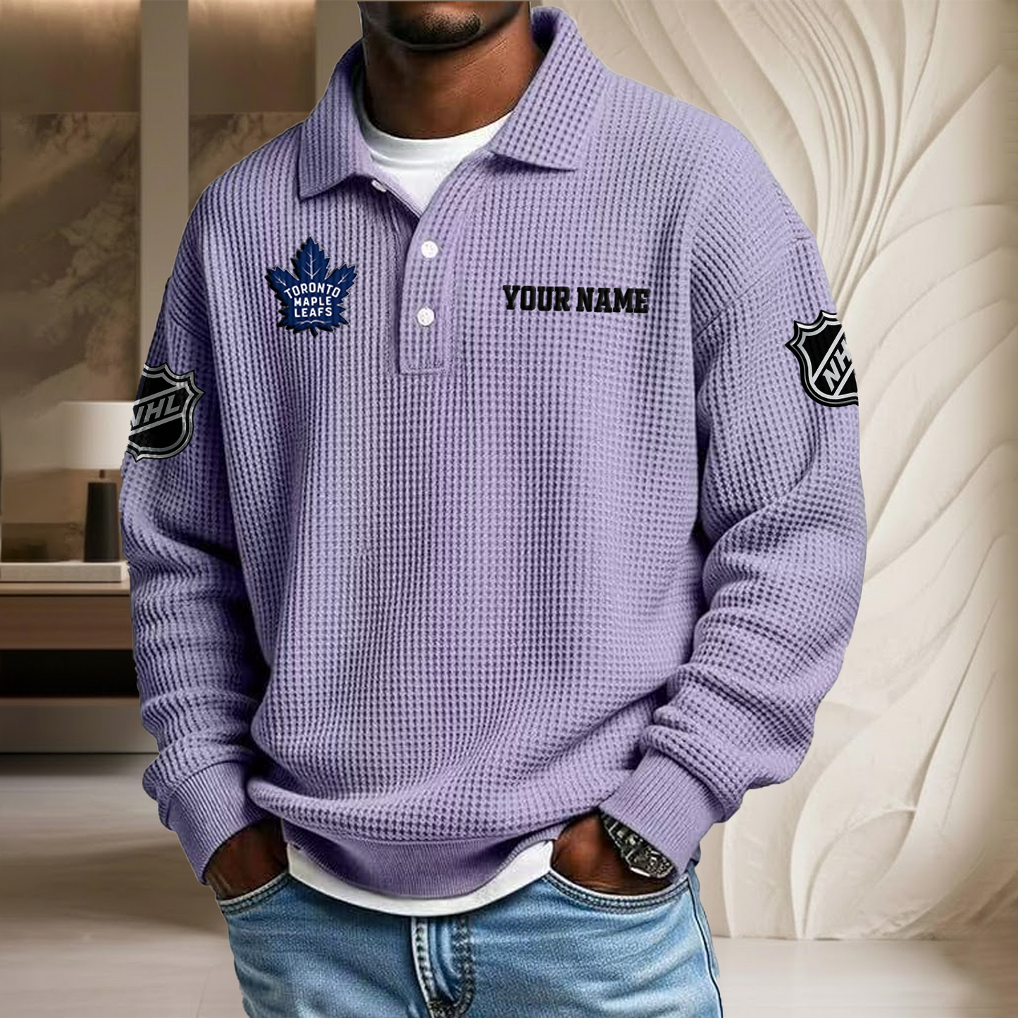 NHL x TOR Custom Name Waffle Three Button Lapel Polo HLP HLPHUONG