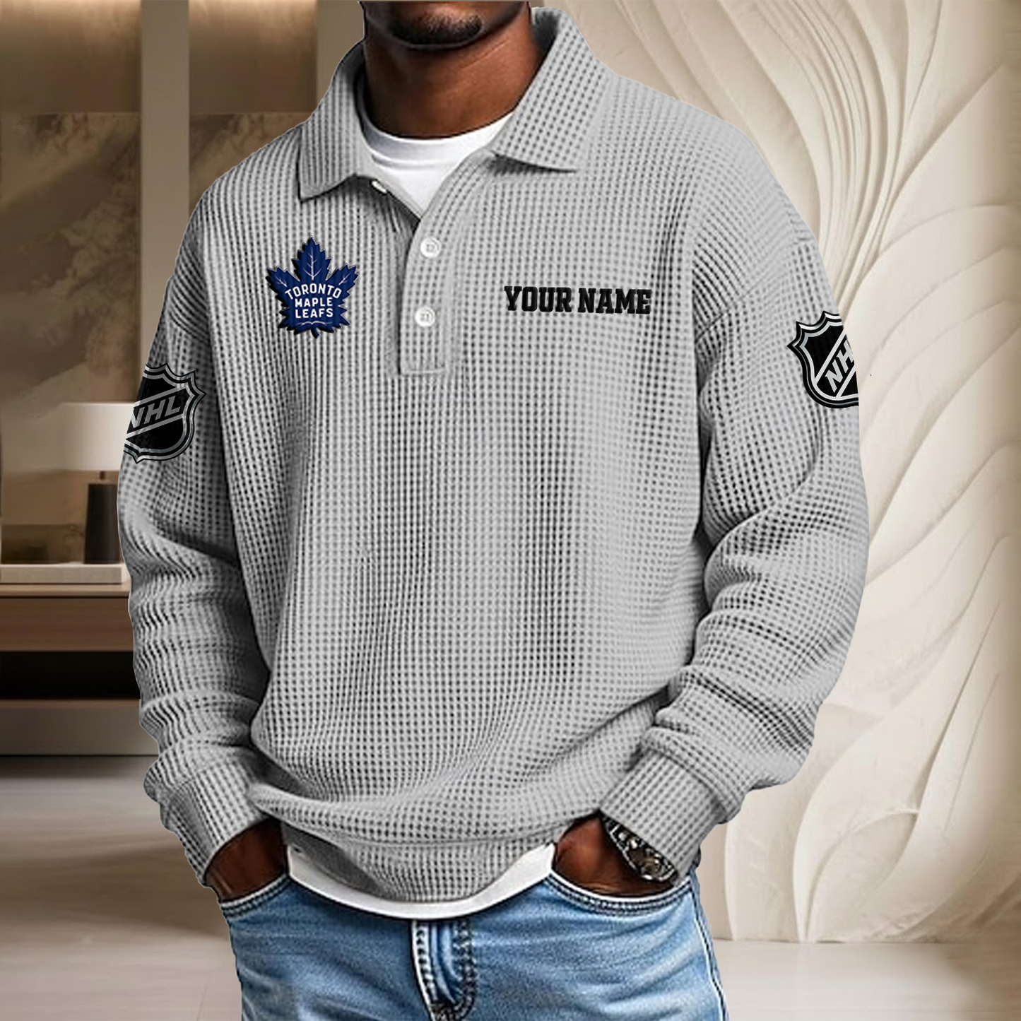 NHL x TOR Custom Name Waffle Three Button Lapel Polo HLP HLPHUONG