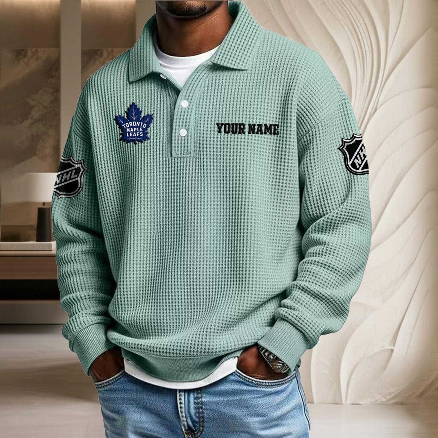 NHL x TOR Custom Name Waffle Three Button Lapel Polo HLP HLPHUONG