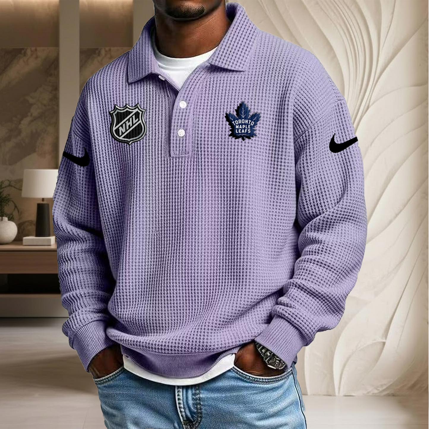 NHL x TOR Waffle Three Button Lapel Polo HLP HLPHUONG