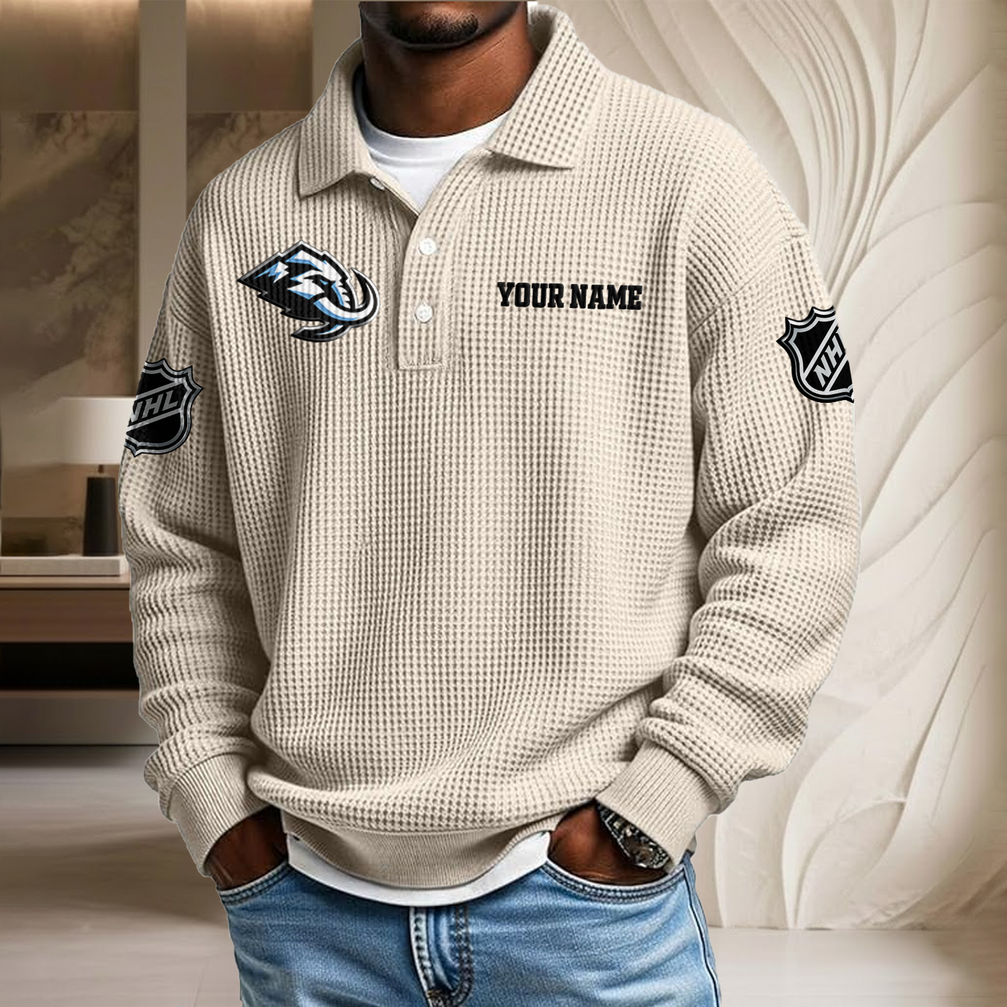 NHL x UTA Custom Name Waffle Three Button Lapel Polo HLP HLPHUONG