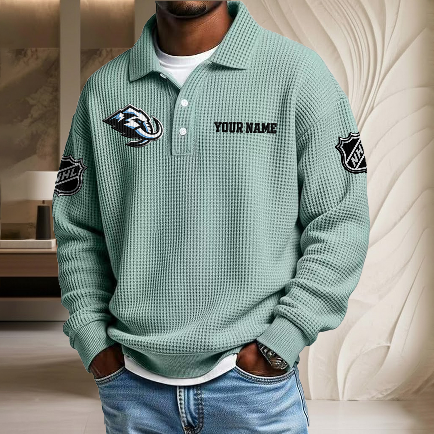NHL x UTA Custom Name Waffle Three Button Lapel Polo HLP HLPHUONG
