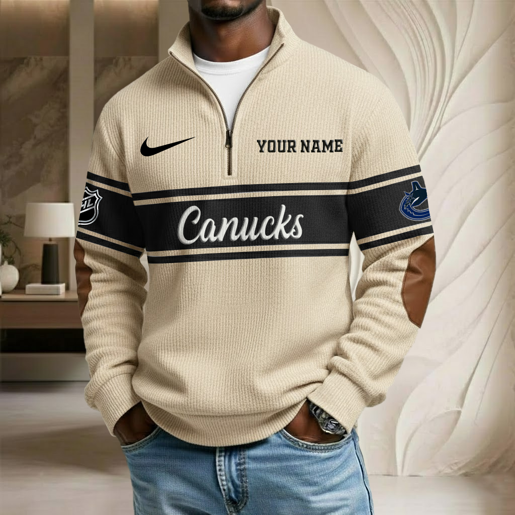 NHL x VAN Custom Name Stand Collar Half-zip Sweatshirt HLP HLPHUONG