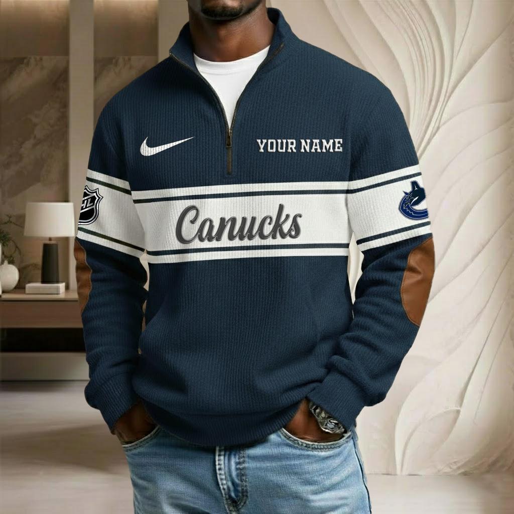 NHL x VAN Custom Name Stand Collar Half-zip Sweatshirt HLP HLPHUONG
