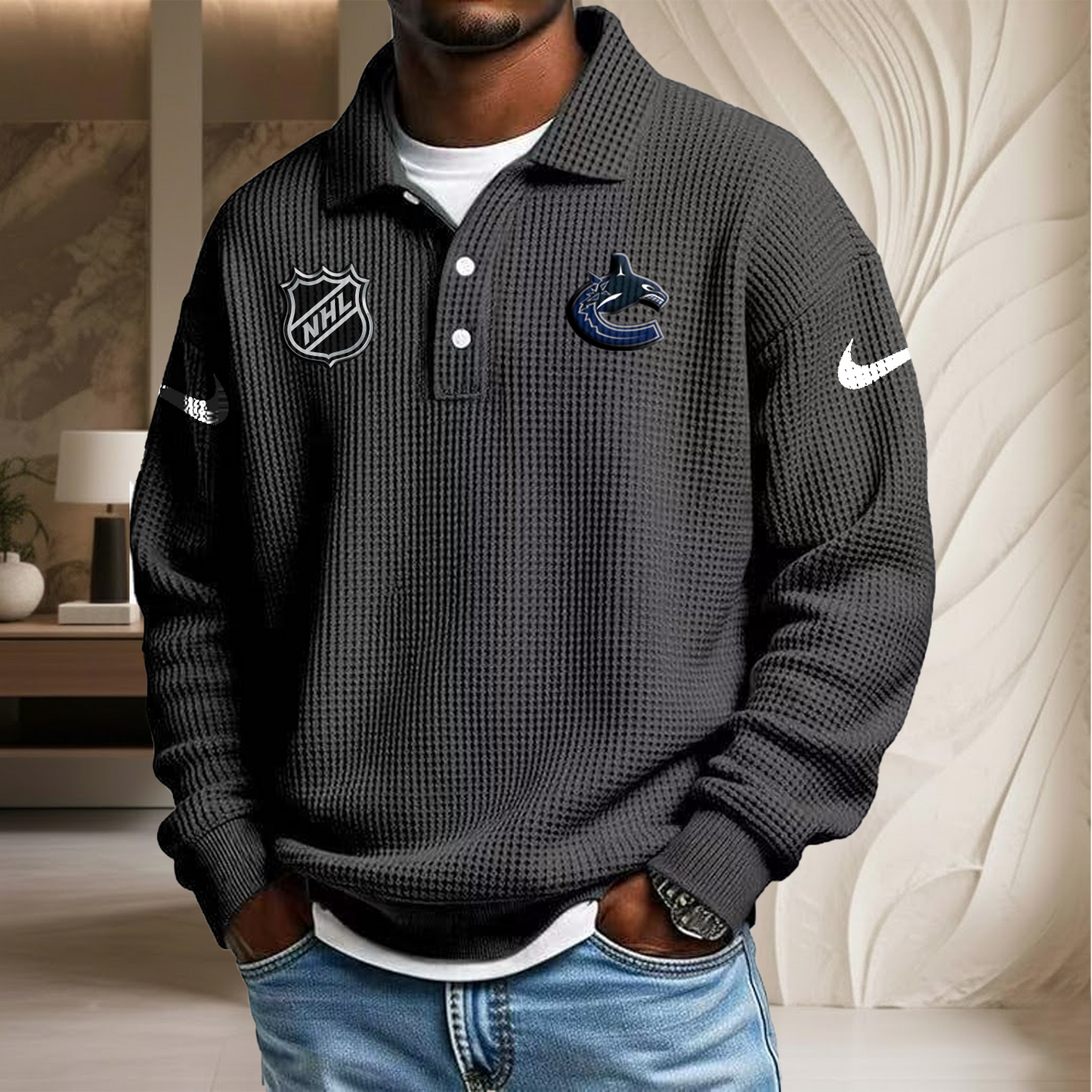 NHL x VAN Waffle Three Button Lapel Polo HLP HLPHUONG