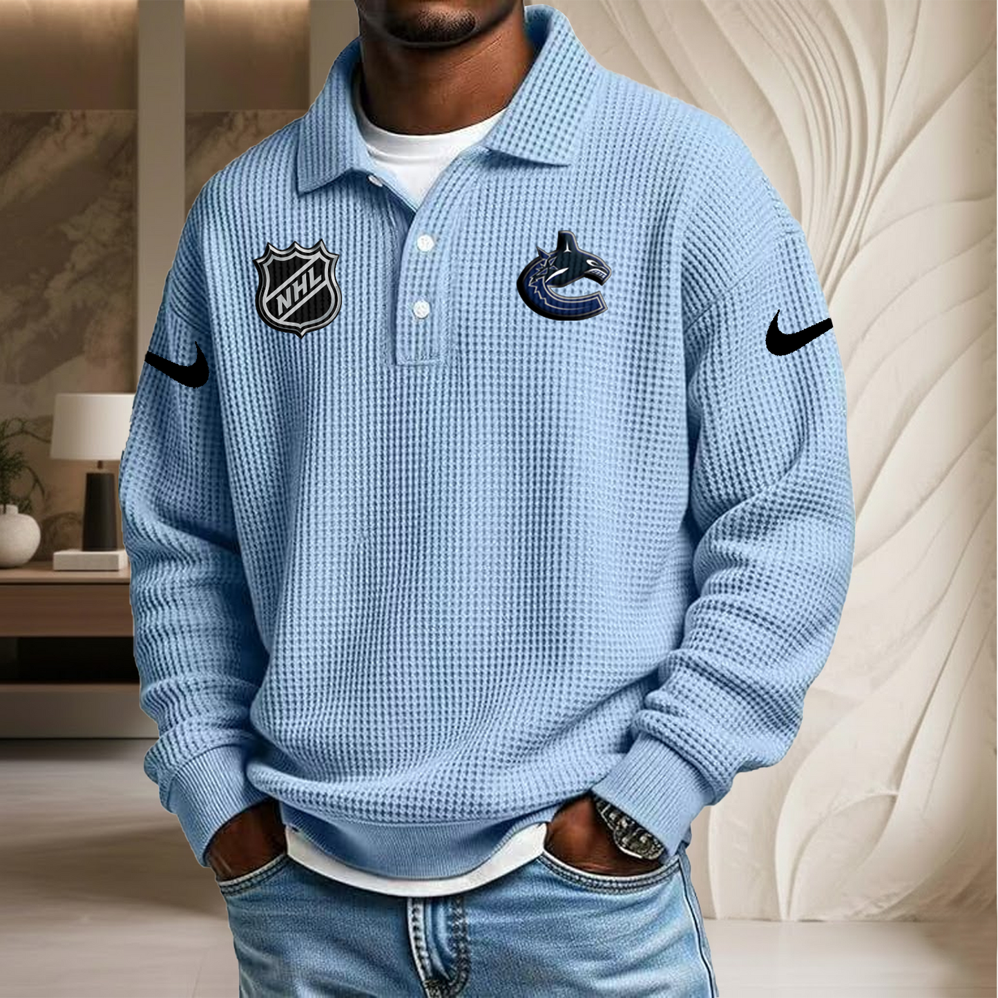 NHL x VAN Waffle Three Button Lapel Polo HLP HLPHUONG