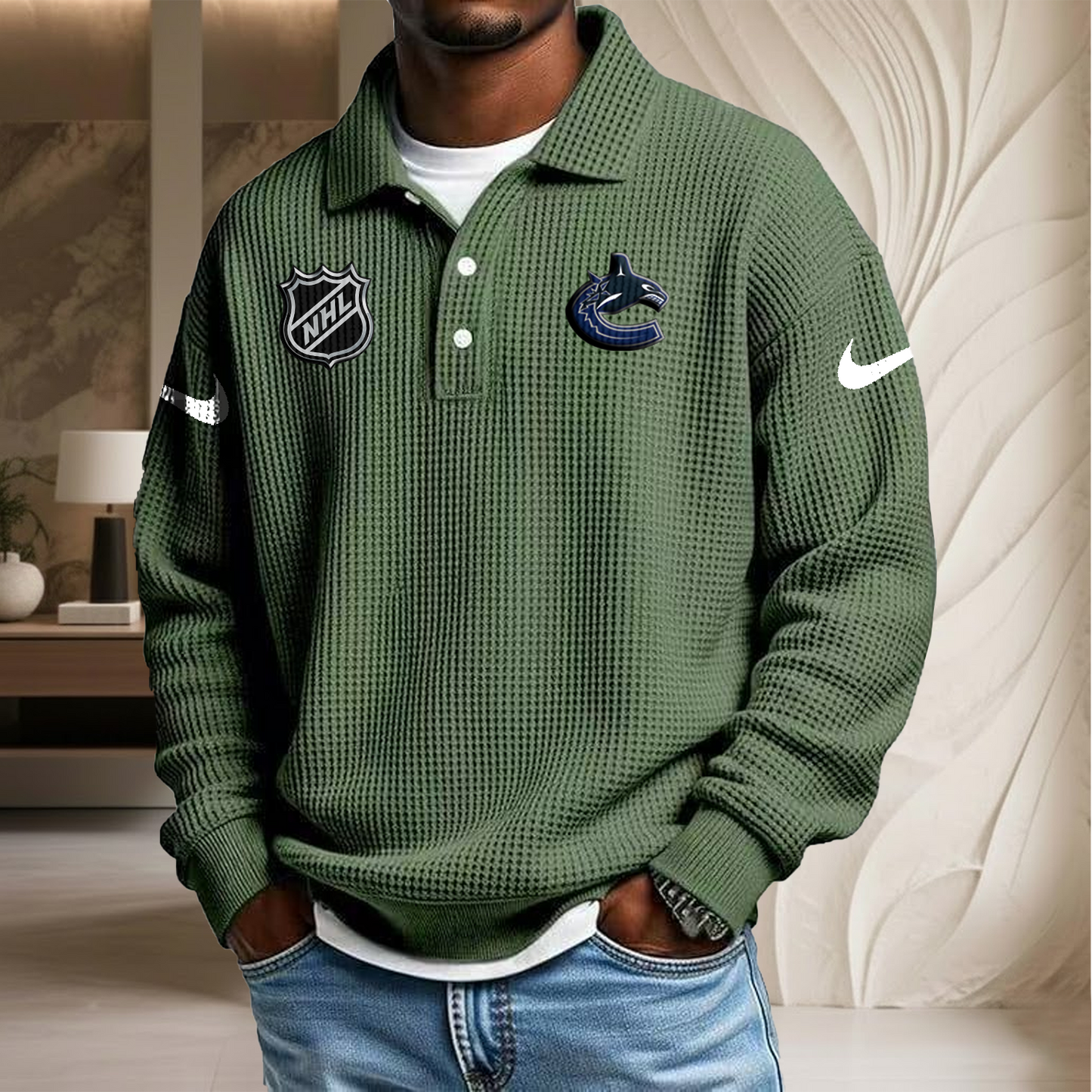 NHL x VAN Waffle Three Button Lapel Polo HLP HLPHUONG