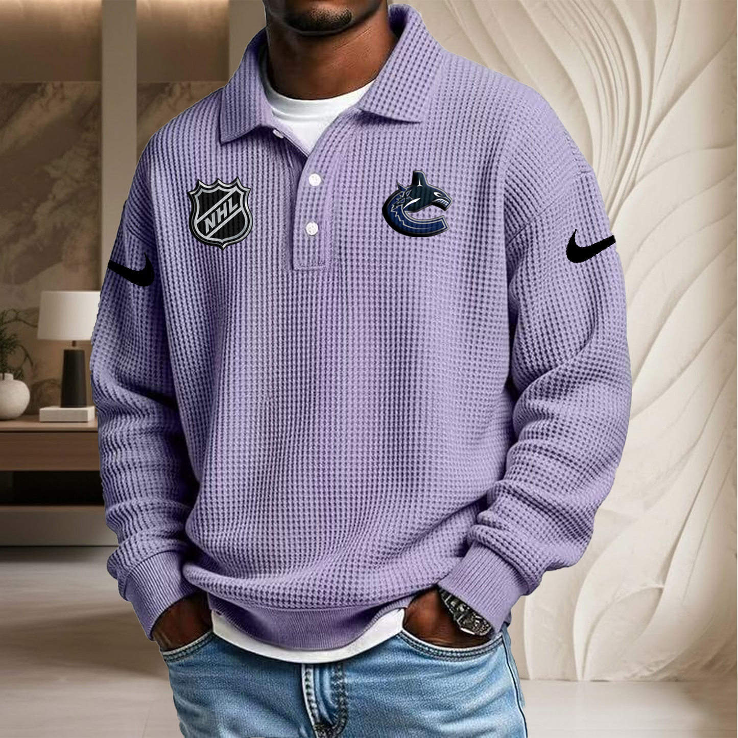 NHL x VAN Waffle Three Button Lapel Polo HLP HLPHUONG