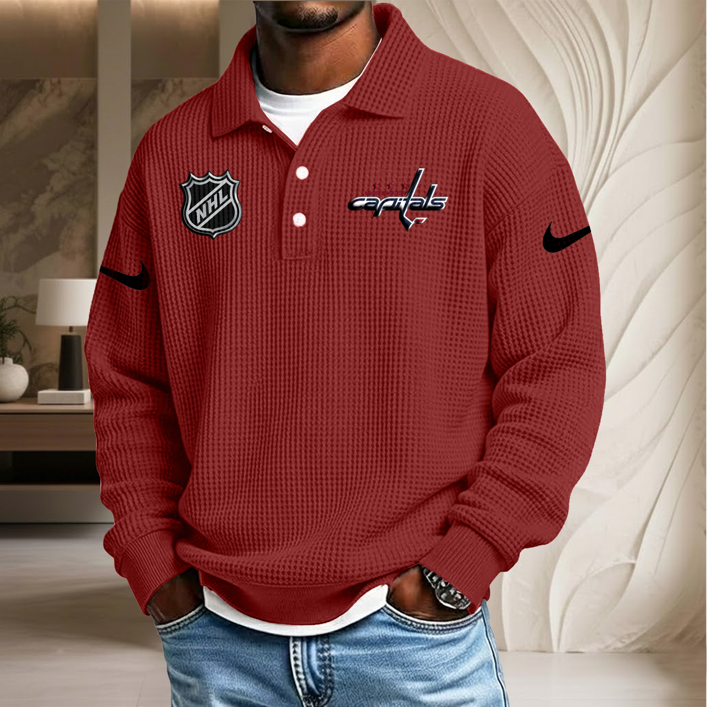 NHL x WAS Waffle Three Button Lapel Polo HLP HLPHUONG