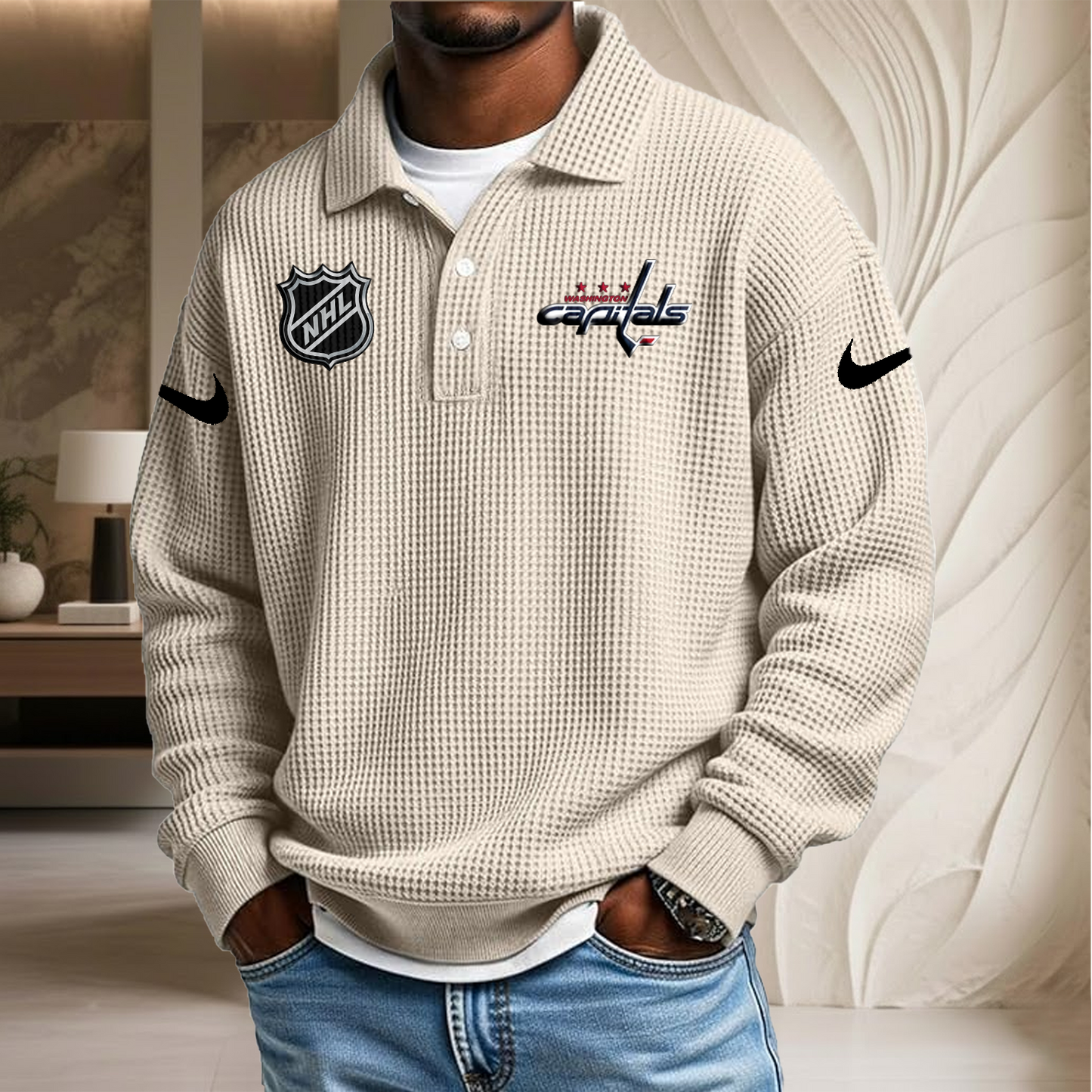 NHL x WAS Waffle Three Button Lapel Polo HLP HLPHUONG