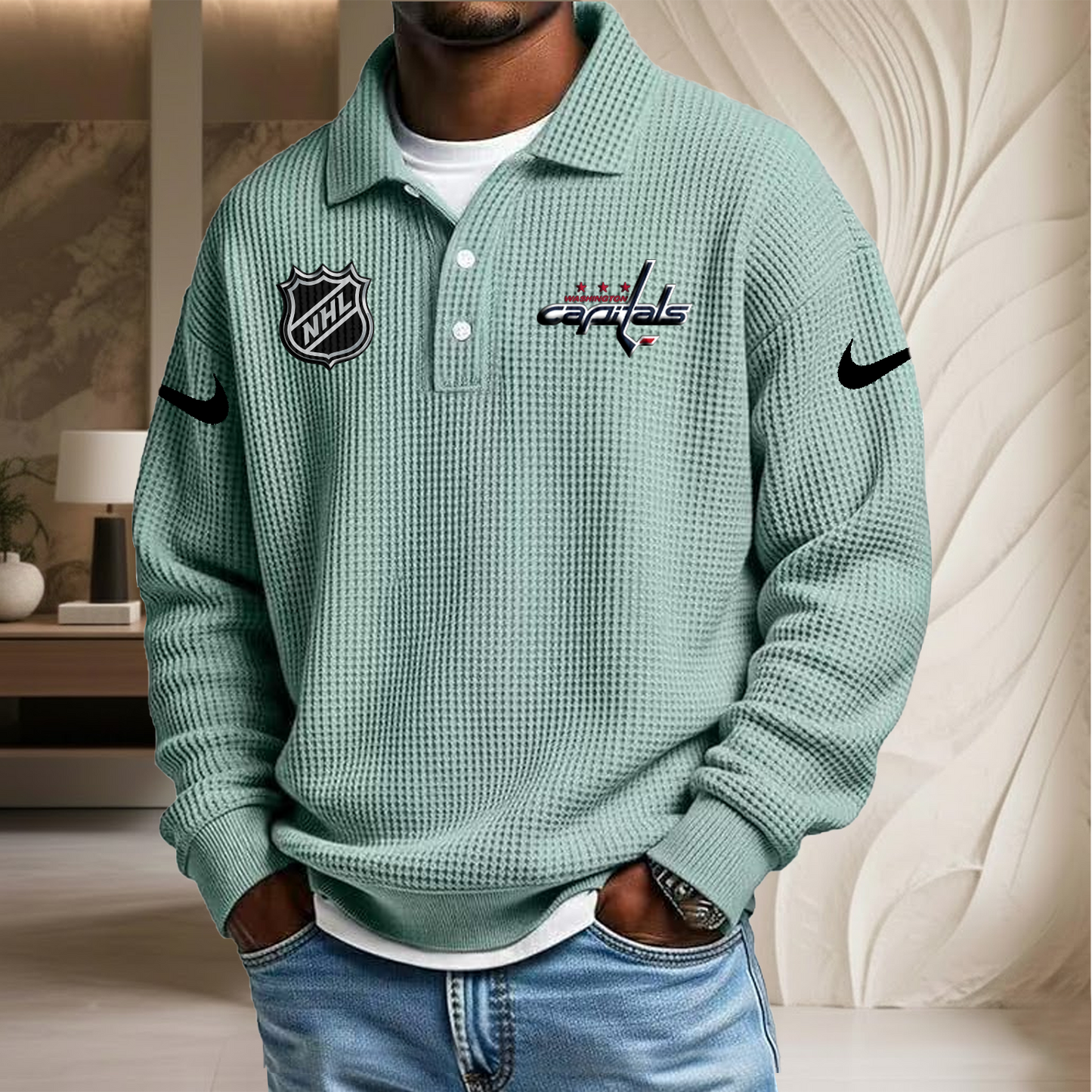 NHL x WAS Waffle Three Button Lapel Polo HLP HLPHUONG