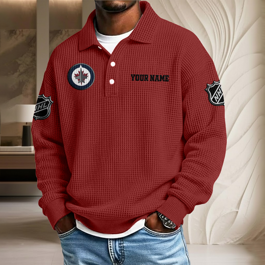 NHL x WIN Custom Name Waffle Three Button Lapel Polo HLP HLPHUONG