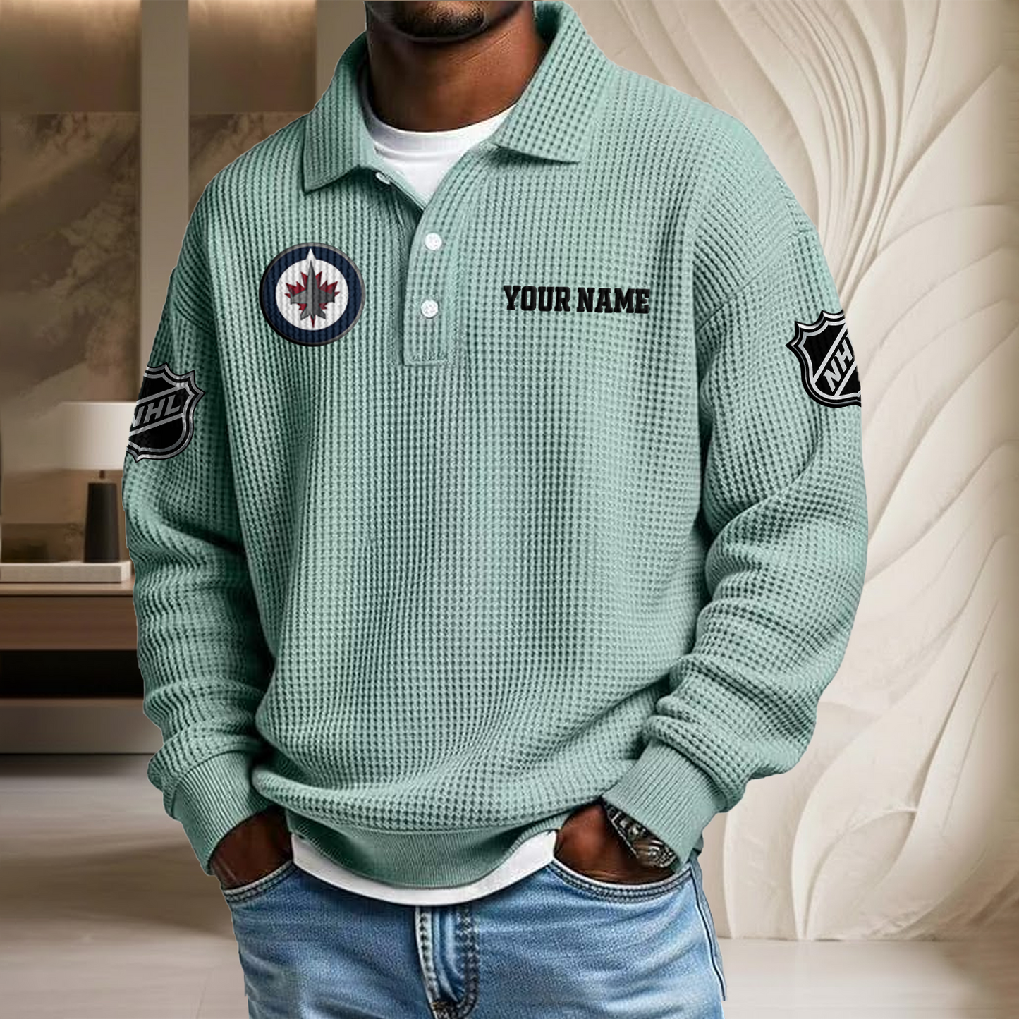 NHL x WIN Custom Name Waffle Three Button Lapel Polo HLP HLPHUONG