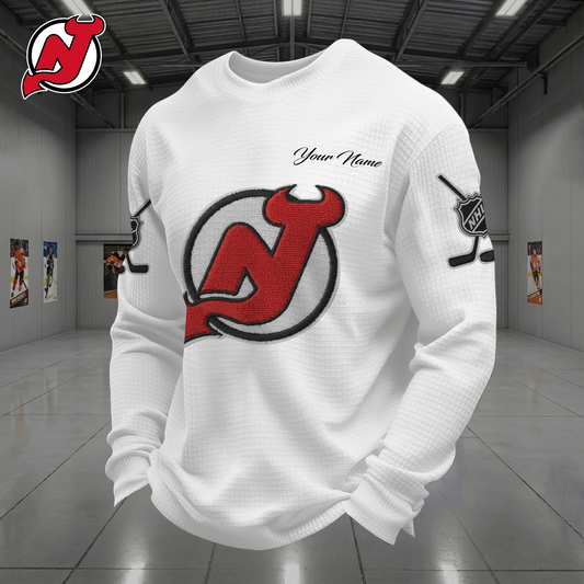 NJD X NHL Men Football Waffle Long Sleeve T-Shirt V1 NAK NHT