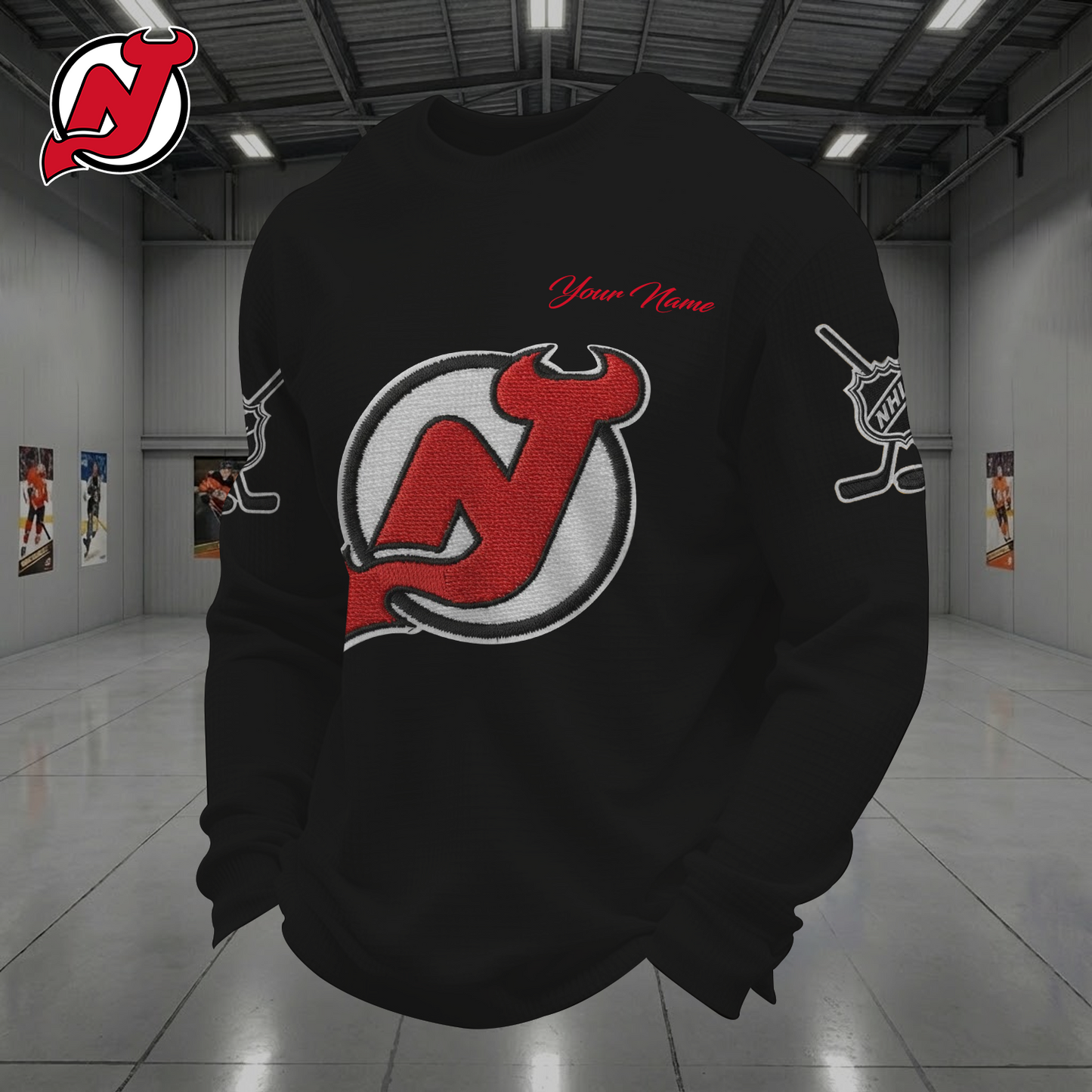 NJD X NHL Men Football Waffle Long Sleeve T-Shirt V1 NAK NHT