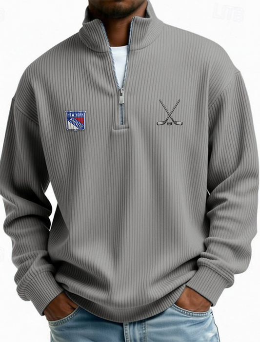NYR NHL Men's Causal Quarter Zip Long Sleeved Sweatshirt V1 NAK PTTD