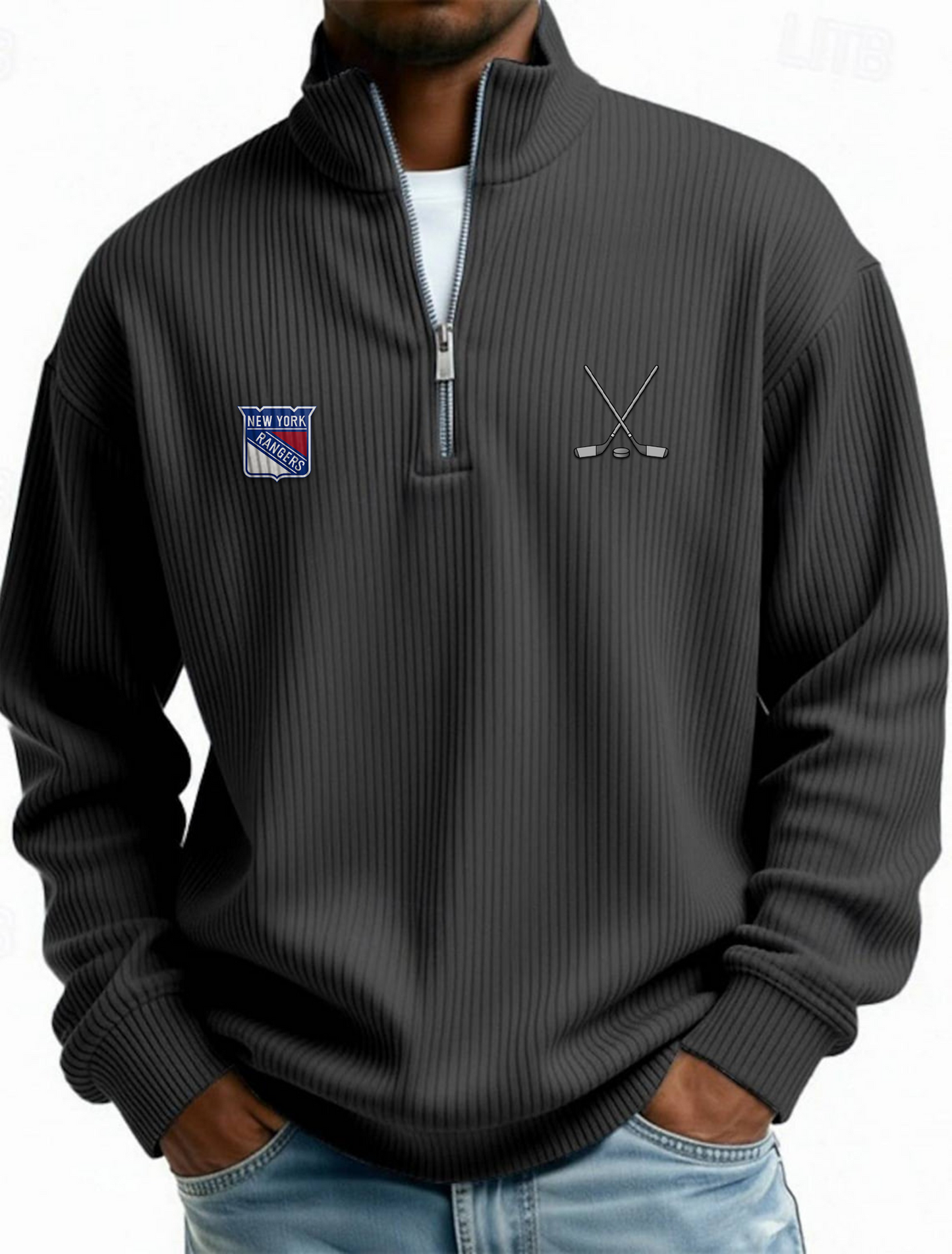 NYR NHL Men's Causal Quarter Zip Long Sleeved Sweatshirt V1 NAK PTTD