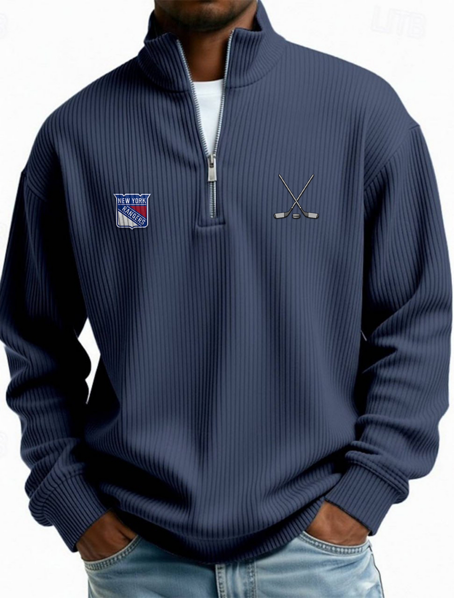 NYR NHL Men's Causal Quarter Zip Long Sleeved Sweatshirt V1 NAK PTTD