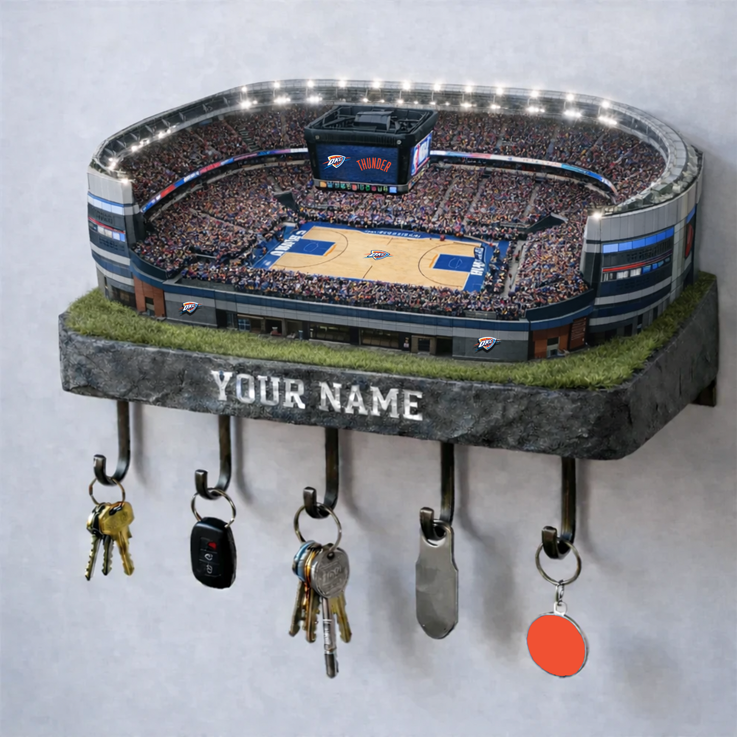 OKC Stadium Premium NBA Wood Key Hanger DATND TANTD