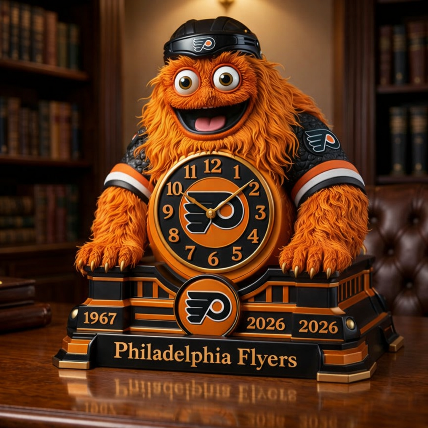 PHI x NHL Display clock featuring the hockey mascot NAK NHT