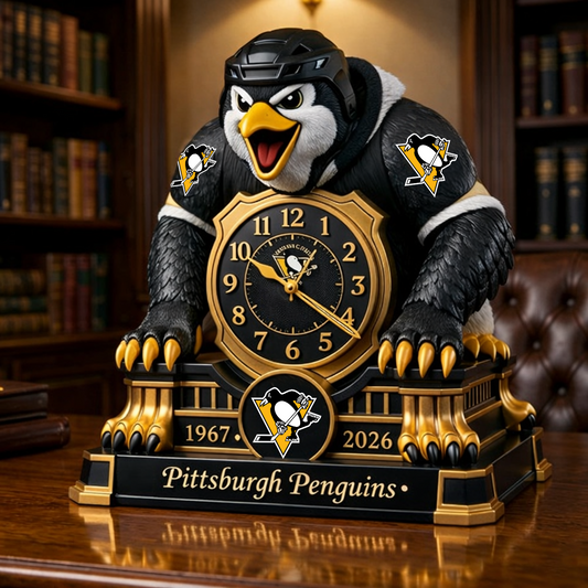 PIT x NHL Display clock featuring the hockey mascot NAK NHT