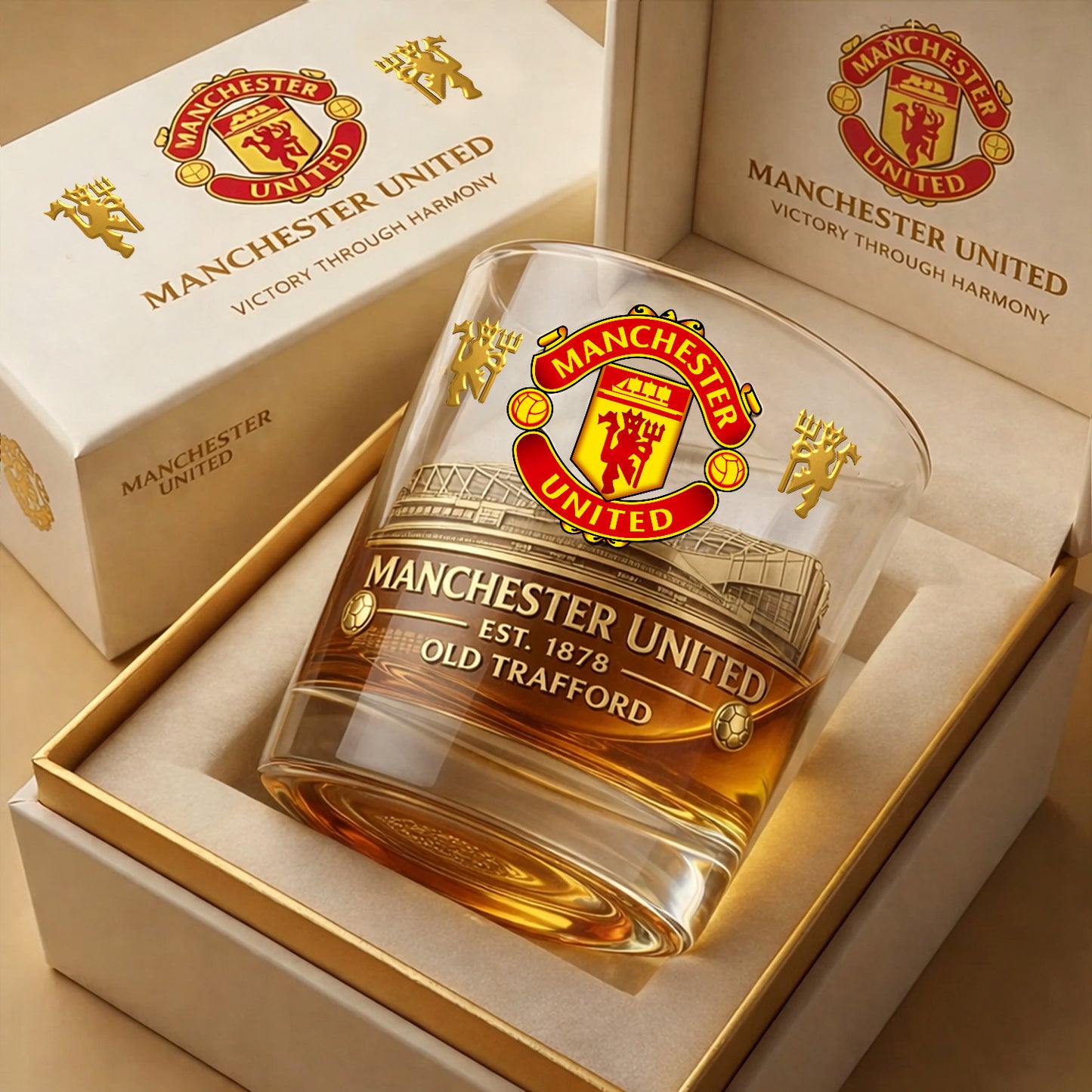 PREMIUM EPL X MU GOLDEN STADIUM WHISKEY GLASS LIMITED EDITION NDT NHM
