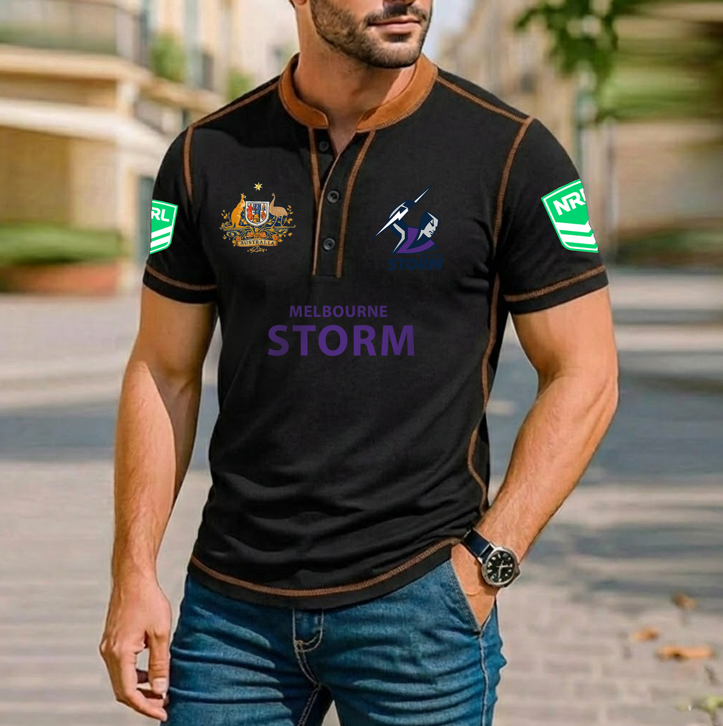 PREMIUM NRL X MS ROYAL HENLEY SHIRT FOR NEW YEAR NDT VHM