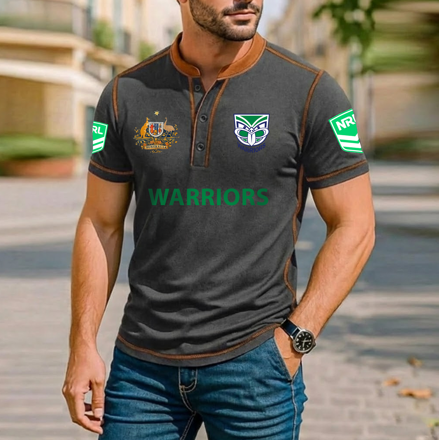 PREMIUM NRL X WAR ROYAL HENLEY SHIRT FOR NEW YEAR NDT VHM