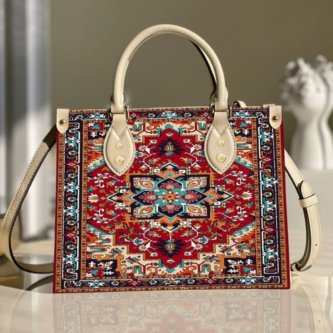 Persian Tribal Flower Leather Bag Handbag | Tote Bag | Leather Tote For Women