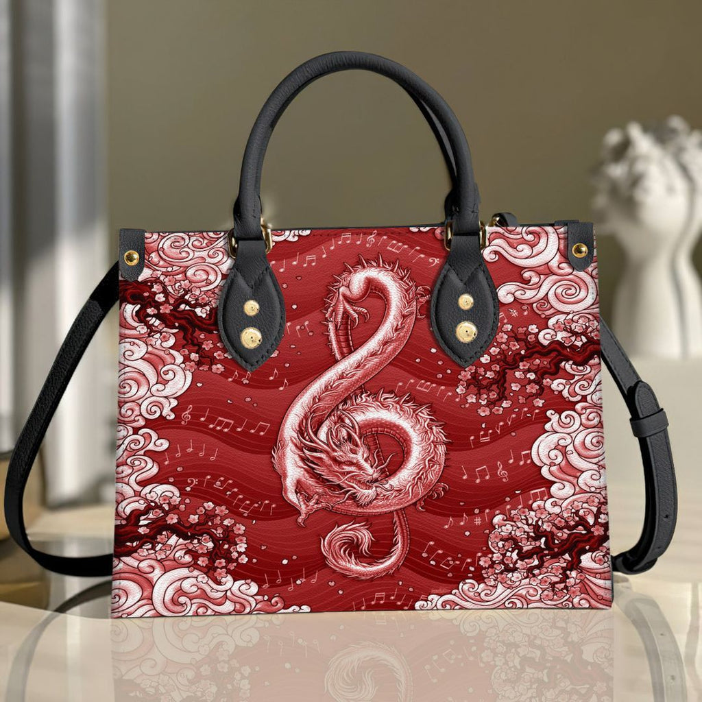 Red Dragon Music Note Leather Bag Handbag | Tote Bag | Leather Tote For Women