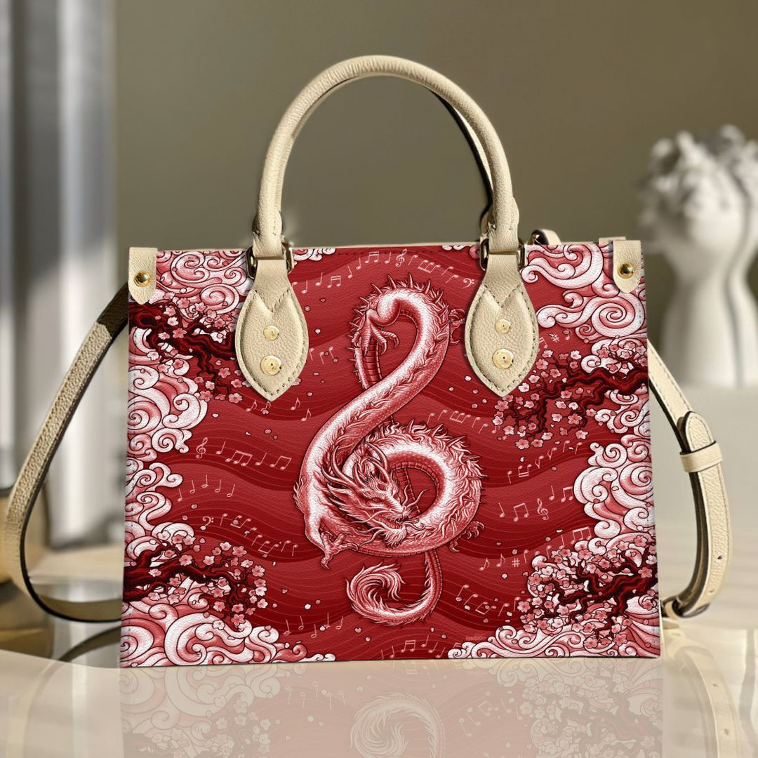 Red Dragon Music Note Leather Bag Handbag | Tote Bag | Leather Tote For Women