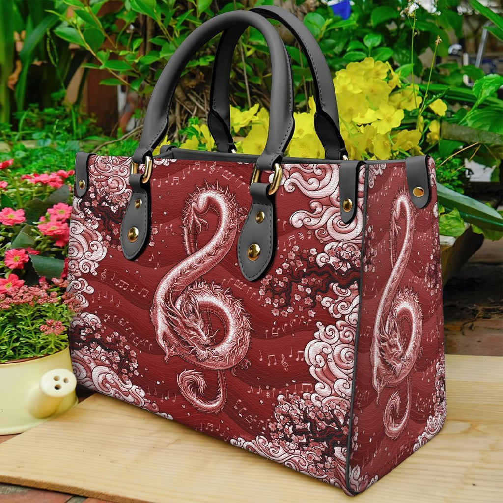 Red Dragon Music Note Leather Bag Handbag | Tote Bag | Leather Tote For Women
