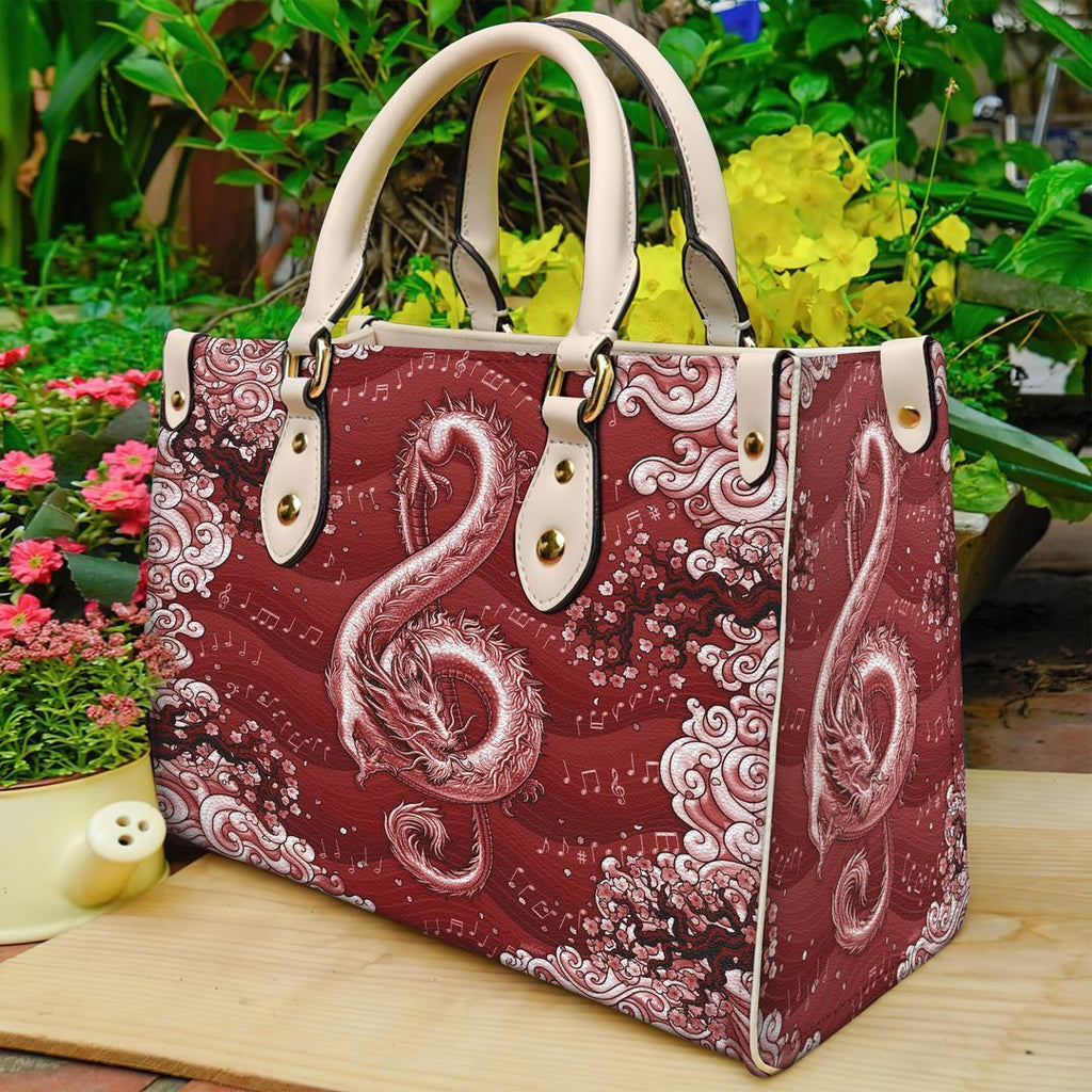 Red Dragon Music Note Leather Bag Handbag | Tote Bag | Leather Tote For Women