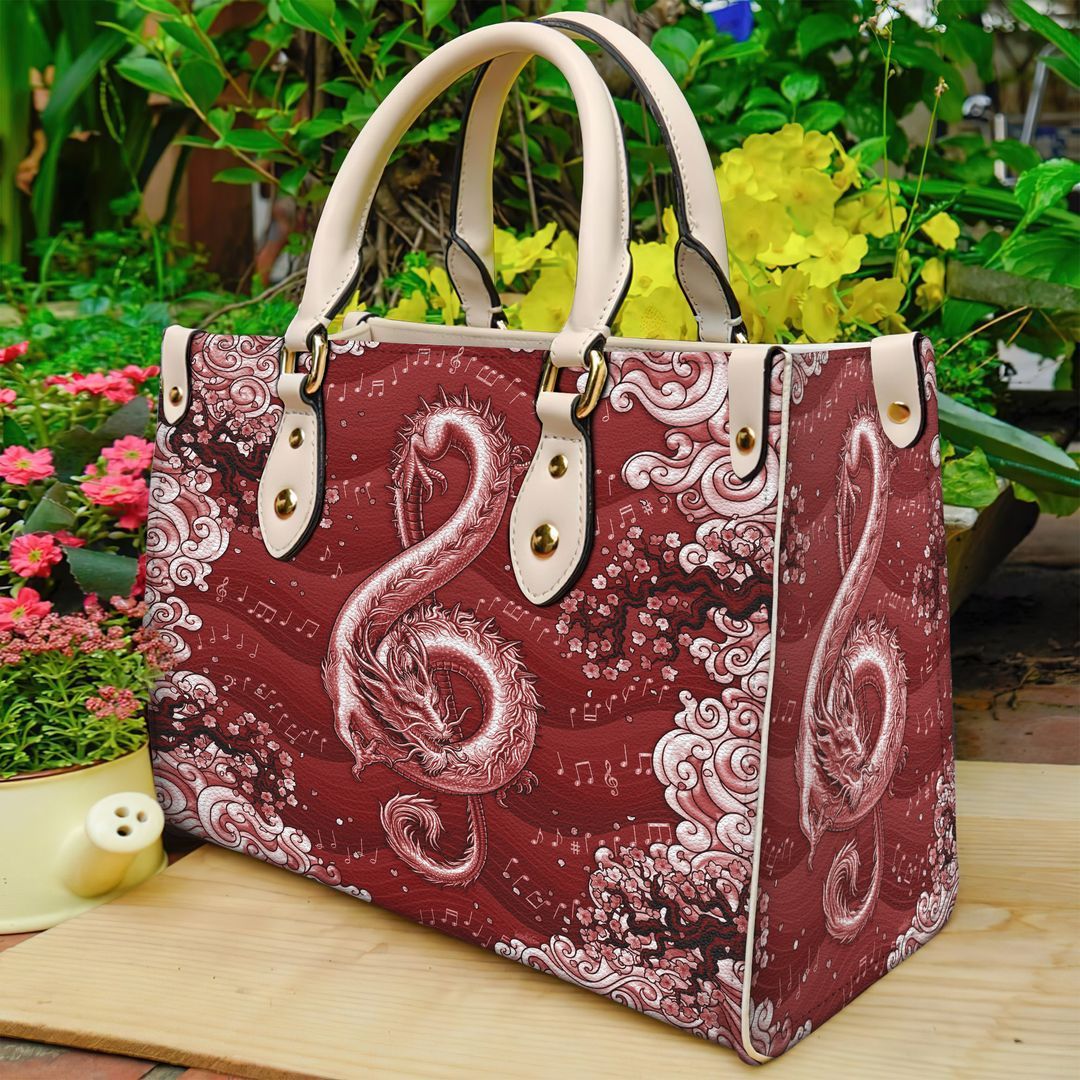 Red Dragon Music Note Leather Bag Handbag | Tote Bag | Leather Tote For Women