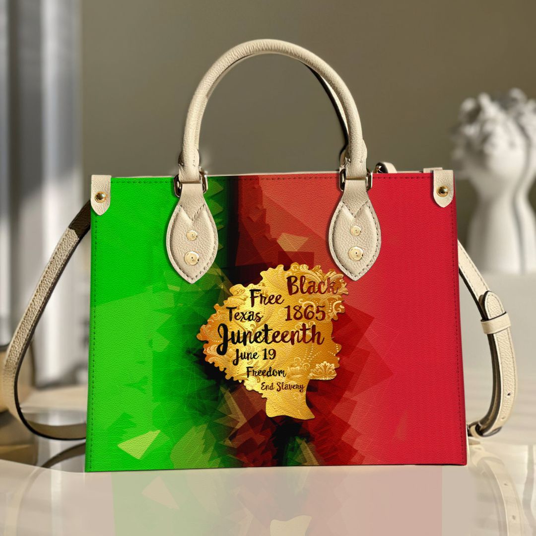 Black Free Texas Juneteenth June 19 Freedom End Slavery Leather Bag Handbag | Tote Bag | Leather Tote For Women
