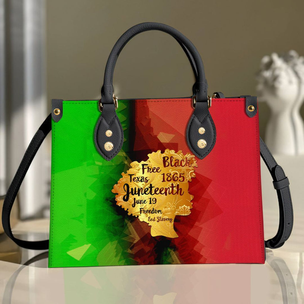 Black Free Texas Juneteenth June 19 Freedom End Slavery Leather Bag Handbag | Tote Bag | Leather Tote For Women