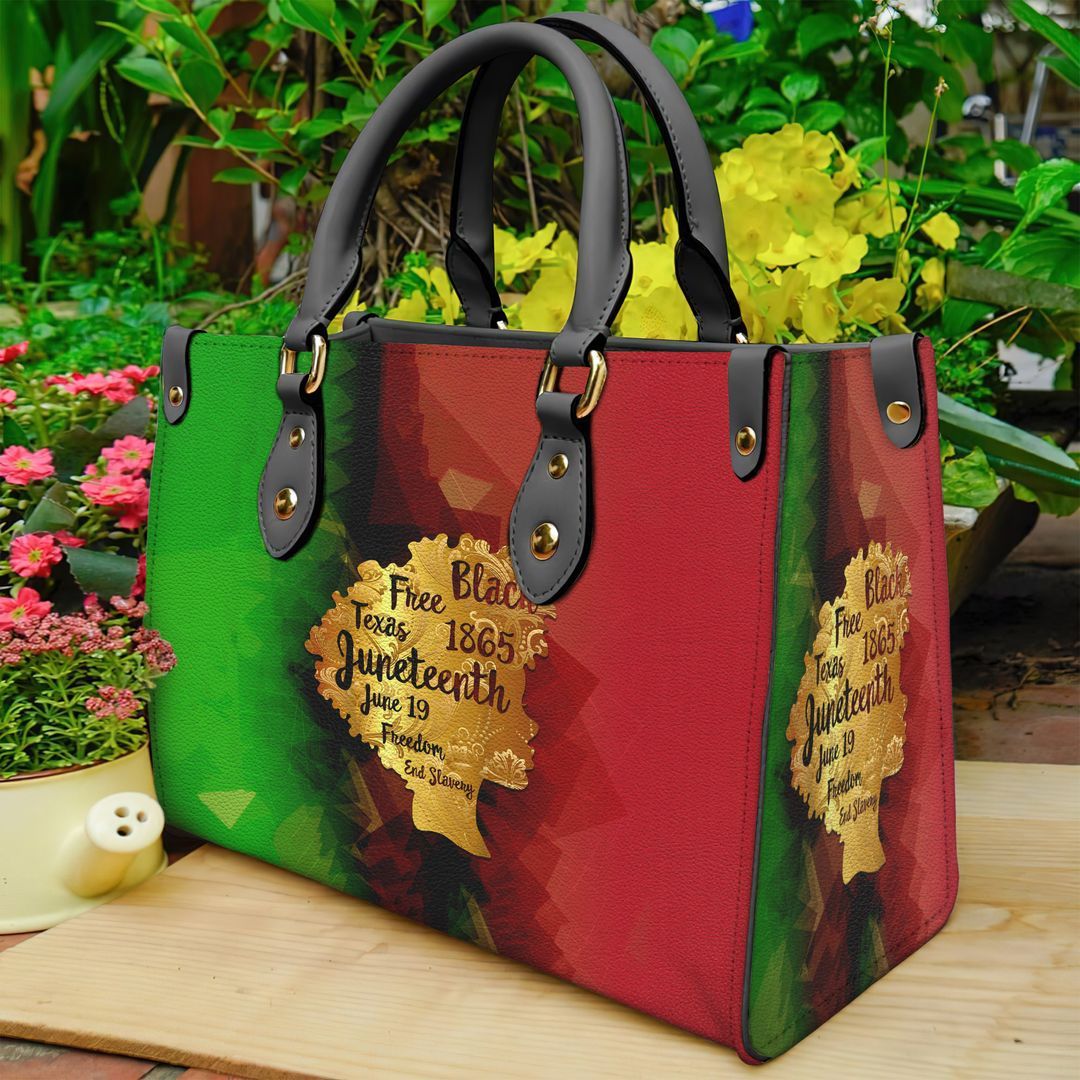 Black Free Texas Juneteenth June 19 Freedom End Slavery Leather Bag Handbag | Tote Bag | Leather Tote For Women