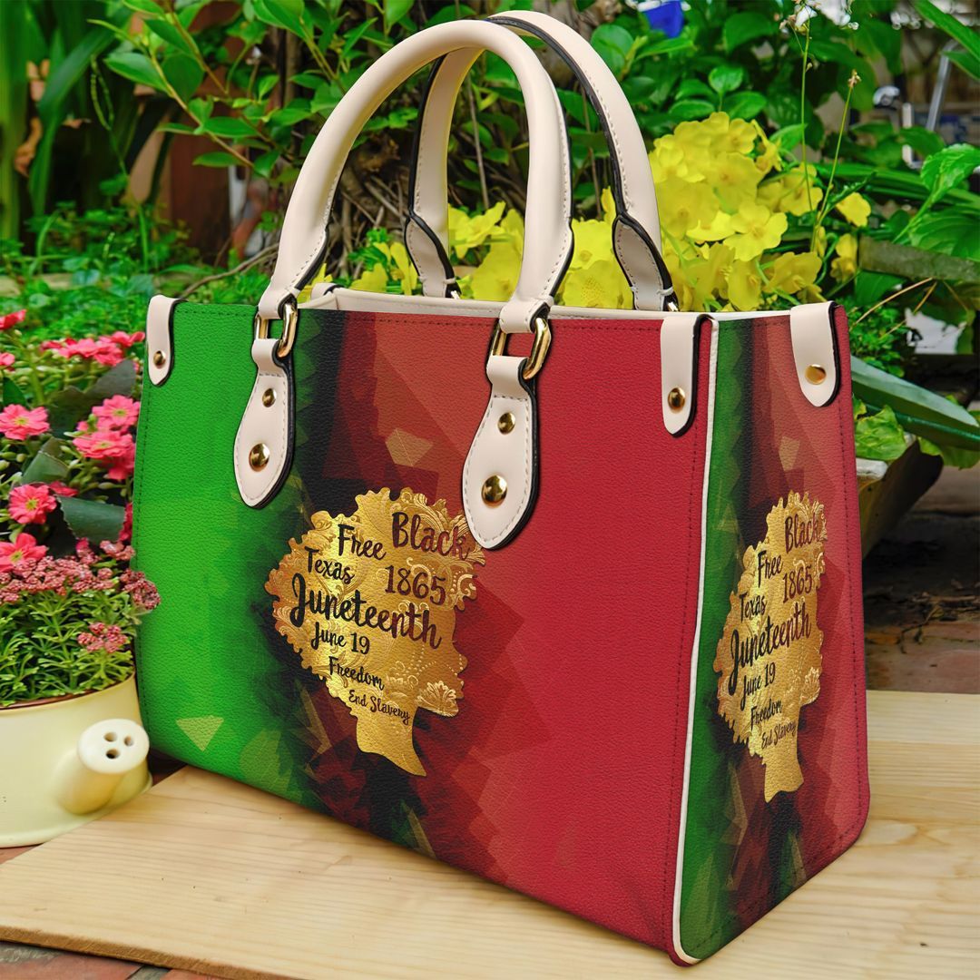 Black Free Texas Juneteenth June 19 Freedom End Slavery Leather Bag Handbag | Tote Bag | Leather Tote For Women