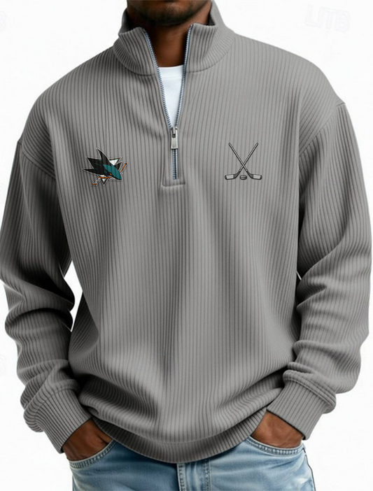 SAN NHL Men's Causal Quarter Zip Long Sleeved Sweatshirt V1 NAK PTTD
