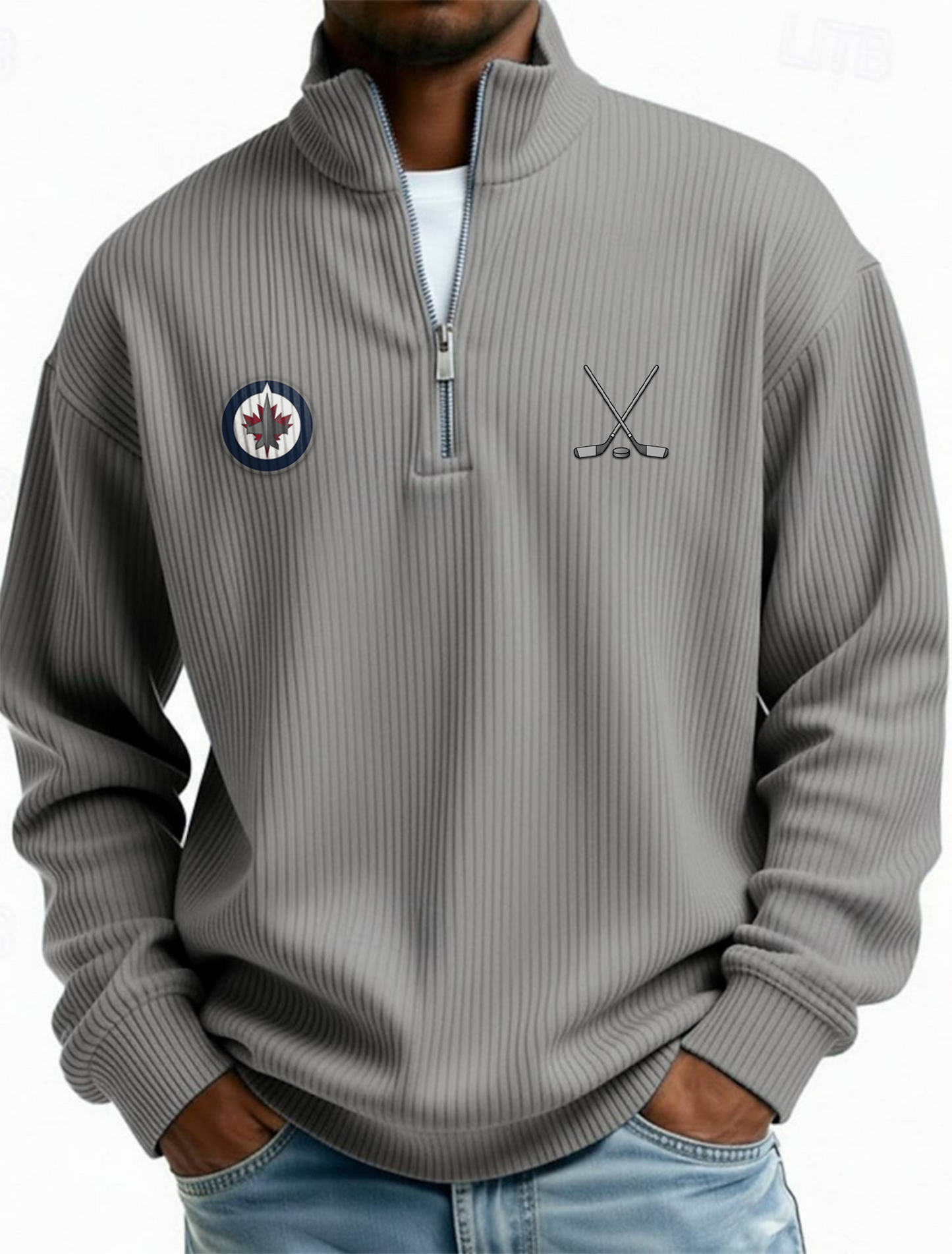 WIN NHL Men's Causal Quarter Zip Long Sleeved Sweatshirt V1 NAK PTTD